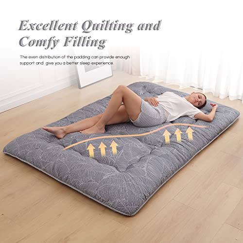 XICIKIN Japanese Floor Mattress, Futon Mattress Foldable , Roll Up Tatami Mat with Washable Cover, Easy to Store and Portable for Camping, Feather, Twin Full Queen