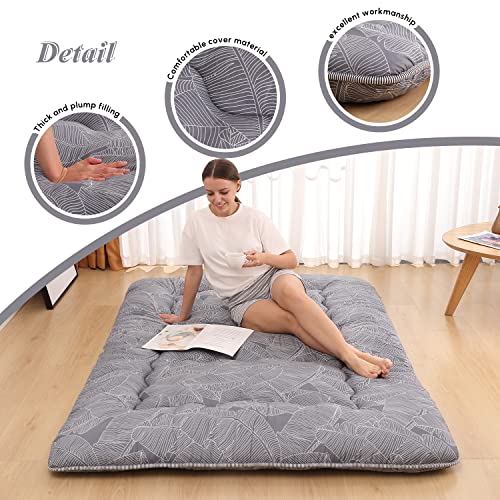 XICIKIN Japanese Floor Mattress, Futon Mattress Foldable , Roll Up Tatami Mat with Washable Cover, Easy to Store and Portable for Camping, Feather, Twin Full Queen