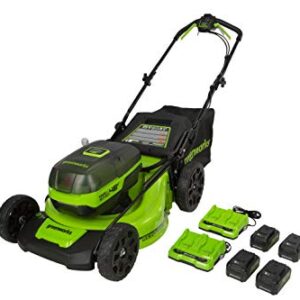 Greenworks 48V (2 x 24V) 21" Brushless Cordless Self-Propelled Lawn Mower, (4) 4.0Ah USB Batteries and (2) Dual Port Rapid Chargers