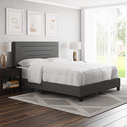 Boyd Sleep Cordoba Upholstered Platform Bed with Headboard and Durable Mattress Foundation with Strong Wood Slat Supports, Box Spring Required: Full, Charcoal