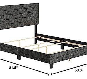 Boyd Sleep Cordoba Upholstered Platform Bed with Headboard and Durable Mattress Foundation with Strong Wood Slat Supports, Box Spring Required: Full, Charcoal