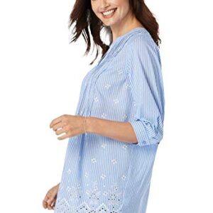 Woman Within Women's Plus Size Embroidered Cotton Tunic - 2X, White Eyelet Embroidery