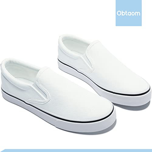 Obtaom Women's White Sneakers Black Slip on Shoes for Women Low Top Canvas Shoes Loafers（White US5）