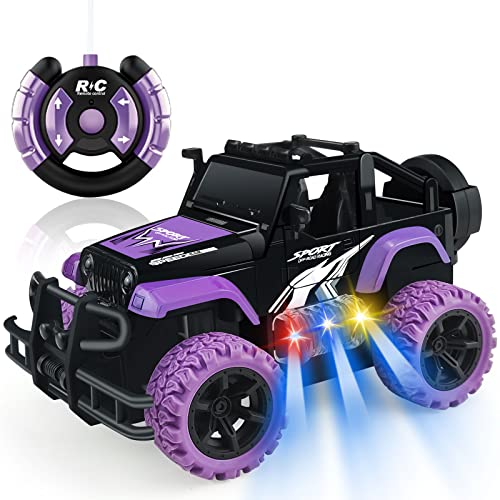 Blooming lilies Remote Control Car, Girls Rc Racing Cars 1:20 Scale Remote Control Car Trucks,with LED Lights All Terrain Rc Cars Toy for Kids 4-7 8-12 Christmas Birthday Gifts (Purple)