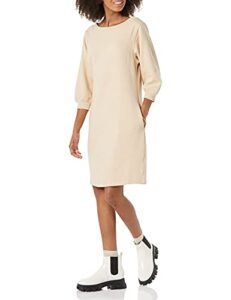 amazon essentials women's relaxed fit french terry blouson sleeve crewneck sweatshirt dress (available in plus size), beige, 4x