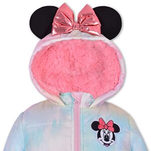 Disney Minnie Mouse Puffer Jacket for Girls, Zip Up Hooded Jacket with 3D Ears, Tie Dye, Size 3T