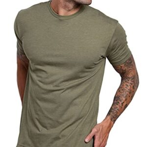 INTO THE AM Premium Mens Fitted Crew Neck Essential Tee Shirt Modern Fit Fresh Classic (Olive Green, X-Large, Short Sleeve)