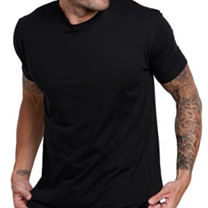 INTO THE AM Premium Mens Fitted Crew Neck Essential Tee Shirt Modern Fit Fresh Classic (Black, Large, Short Sleeve)