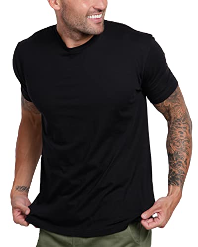 INTO THE AM Premium Mens Fitted Crew Neck Essential Tee Shirt Modern Fit Fresh Classic (Black, Large, Short Sleeve)