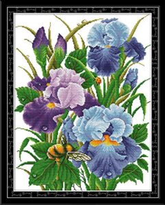 joy sunday cross stitch kits stamped full range of embroidery starter kits for beginners diy 14 ct 2 strands - iris 2(printed) 16.5×20.5 inch