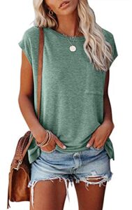 merokeety women's casual cap sleeve t shirts basic summer tops loose solid color blouse green