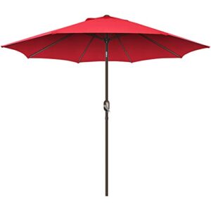 funsite 9ft patio umbrella, uv protect pool umbrella with heavy duty pole, ventilate design outdoor umbrella with push botton tilt & crank ideal for garden, lawn, deck, backyard&pool, red