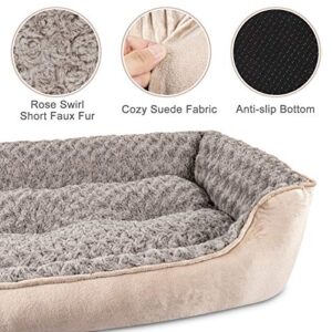 JOEJOY Rectangle Dog Bed for Large Medium Small Dogs Machine Washable Sleeping Dog Sofa Bed Non-Slip Bottom Breathable Soft Puppy Bed Durable Orthopedic Calming Pet Cuddler, Multiple Size, Beige