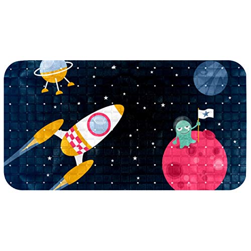 Unicey Non Slip Bathtub Mat Outer Spaceship Galaxy Rockets Planet Shower Tub Mats with Suction Cups for Baby and Adults 14.7x26.9 in