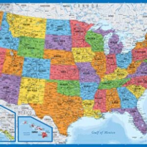 3 Pack - World Map & USA Map for Kids + Blue Ocean World Map - 3 Poster Set (Laminated, 18" x 29")