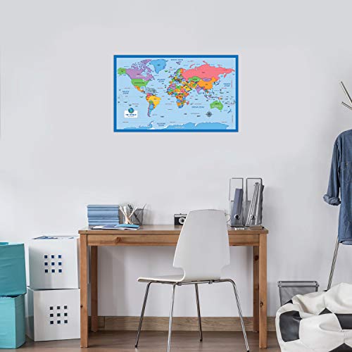 3 Pack - World Map & USA Map for Kids + Blue Ocean World Map - 3 Poster Set (Laminated, 18" x 29")