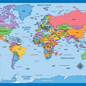 3 Pack - World Map & USA Map for Kids + Blue Ocean World Map - 3 Poster Set (Laminated, 18" x 29")