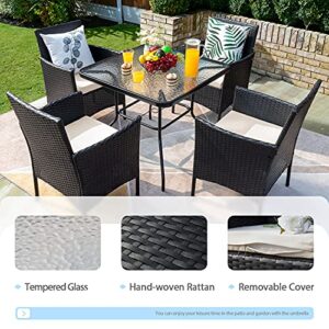 Flamaker Outdoor Furniture 5 Pieces Patio Furniture Set Patio Dining Set Patio Chairs and Table with Umbrella Hole (Beige)