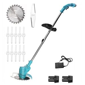 cordless string trimmer, cordless edger weed whacker grass eater lawn cutter lawn mower, 2 lithium-ion battery powered 24v 4000mah