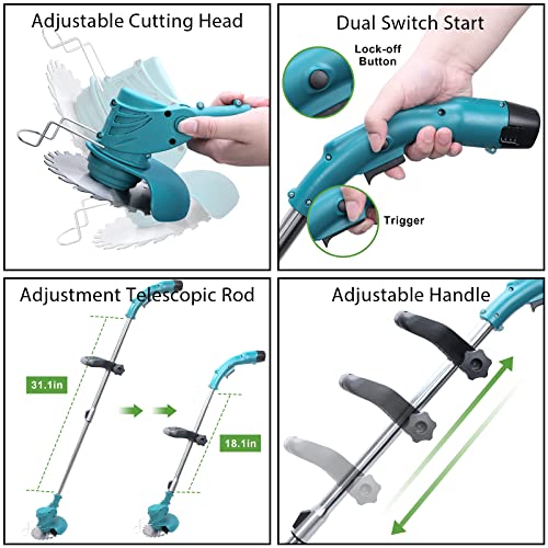 Cordless String Trimmer, Cordless Edger Weed Whacker Grass Eater Lawn Cutter Lawn Mower, 2 Lithium-ion Battery Powered 24V 4000mah