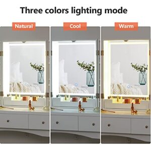 BEWISHOME Vanity Desk with Lighted Mirror, Makeup Vanity with Lights, White Vanity Set with 3 Color Lighting Modes Adjustable Brightness, Makeup Cabinet 3 Drawers Dressing Table for Women FST12W