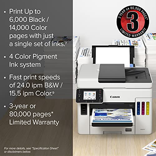 Canon MAXIFY GX7020, Wireless MegaTank All-in-One Supertank Printer, [Print, Copy, Scan, Fax ], White