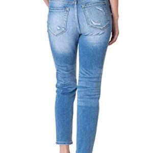 Kancan Women's High Rise Distressed Mom Jeans - KC9198L (Medium Wash, 13/30)