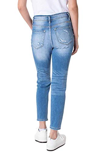 Kancan Women's High Rise Distressed Mom Jeans - KC9198L (Medium Wash, 13/30)