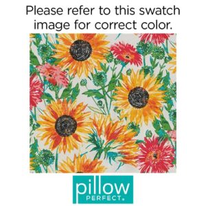 Pillow Perfect Bright Floral Indoor/Outdoor Chair Seat Cushion, Tufted, Weather, and Fade Resistant, 19" x 19", Yellow/Green Sunflowers, 2 Count