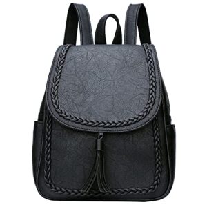 kkxiu fashion small synthetic leather backpack purse for women and ladies with tassel (black)