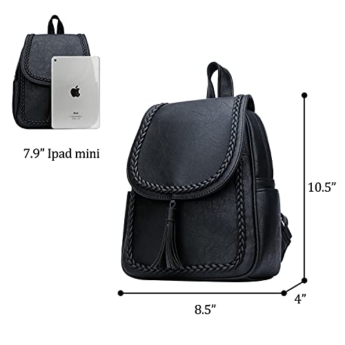 KKXIU Fashion Small Synthetic Leather Backpack Purse For Women and Ladies with Tassel (Black)