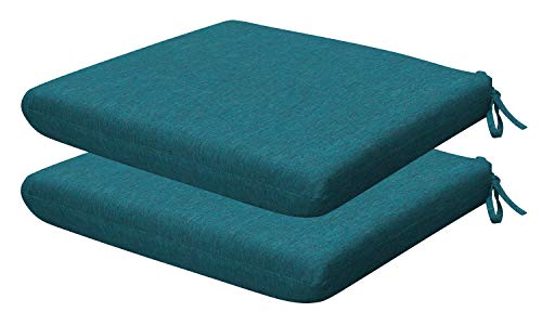 Honeycomb Indoor/Outdoor Textured Solid Teal Universal Seat Cushion: Recycled Fiberfill, Weather Resistant, Comfortable and Stylish Pack of 2 Patio Cushions: 18" W x 17.5" D x 2.5" T