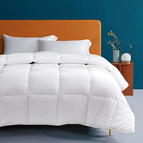 Oaken-Cat Lightweight All-Season Down Alternative Comforter Full/Queen - 100% Cotton Cover Ultra-Soft Breathable Microfiber Quilted, Cooling Thin Duvet Insert for Warm/Hot Sleepers(88x88, White)