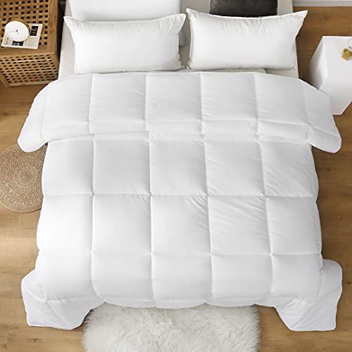 Oaken-Cat Lightweight All-Season Down Alternative Comforter Full/Queen - 100% Cotton Cover Ultra-Soft Breathable Microfiber Quilted, Cooling Thin Duvet Insert for Warm/Hot Sleepers(88x88, White)