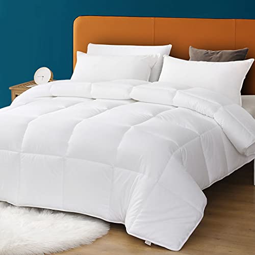 Oaken-Cat Lightweight All-Season Down Alternative Comforter Full/Queen - 100% Cotton Cover Ultra-Soft Breathable Microfiber Quilted, Cooling Thin Duvet Insert for Warm/Hot Sleepers(88x88, White)