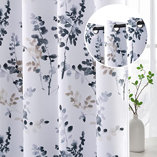 H.VERSAILTEX Blackout Curtains for Living Room Darkening Thermal Insulated Panels 84 Inch Long Light Blocking Grommet Curtains/Drapes, Bluestone and Taupe Vintage Classical Floral Printing, 2 Panels