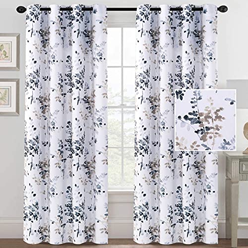 H.VERSAILTEX Blackout Curtains for Living Room Darkening Thermal Insulated Panels 84 Inch Long Light Blocking Grommet Curtains/Drapes, Bluestone and Taupe Vintage Classical Floral Printing, 2 Panels