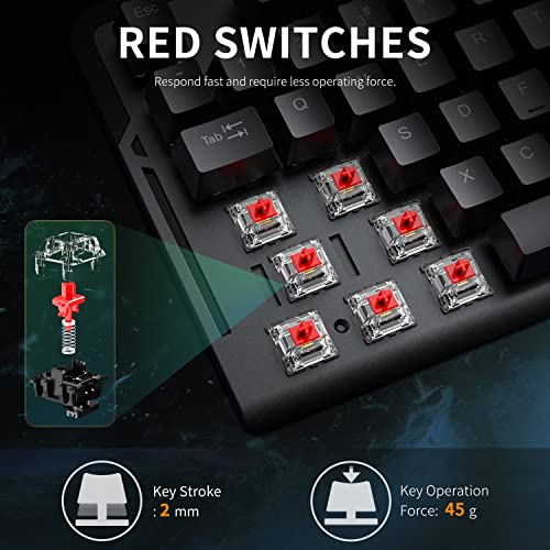 iClever Wired Mechanical Gaming Keyboard, TKL, Ultra Compact, Metal Build with Red Switch, Led Backlit, Programmable Marco, Spill Resistant for Computer PC, Desktop, Laptop and Windows 7,8,10,11