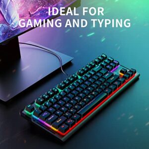 iClever Wired Mechanical Gaming Keyboard, TKL, Ultra Compact, Metal Build with Red Switch, Led Backlit, Programmable Marco, Spill Resistant for Computer PC, Desktop, Laptop and Windows 7,8,10,11