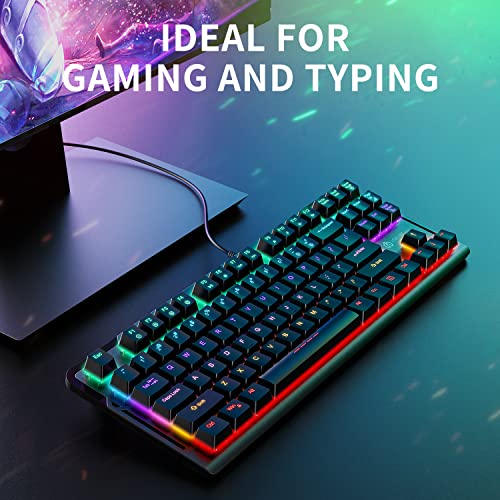 iClever Wired Mechanical Gaming Keyboard, TKL, Ultra Compact, Metal Build with Red Switch, Led Backlit, Programmable Marco, Spill Resistant for Computer PC, Desktop, Laptop and Windows 7,8,10,11