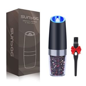 Sunbag Electric Gravity Salt and Pepper Mill,Battery Operated Automatic Salt and Pepper Mill - Blue LED Light,Adjustable Coarseness,One Handed Operation