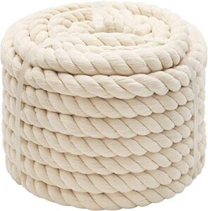1oo% cotton rope (1 inch x 48 feet) natural thick twisted rope for crafts, sports tug of war, hammock, home decorating wedding rope
