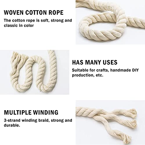 1OO% Cotton Rope (1 inch x 48 feet) Natural Thick Twisted Rope for Crafts, Sports Tug of War, Hammock, Home Decorating Wedding Rope