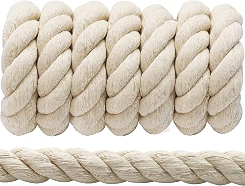 1OO% Cotton Rope (1 inch x 48 feet) Natural Thick Twisted Rope for Crafts, Sports Tug of War, Hammock, Home Decorating Wedding Rope