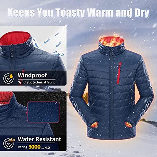 33,000ft Men's Lightweight Packable Insulated Puffer Winter Jacket, Water-Resistant Warm Quilted Down Alternative Puffy Coat