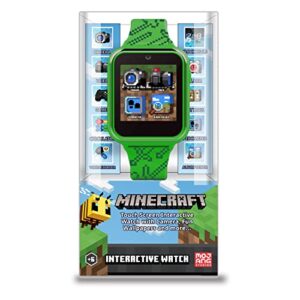 accutime kids microsoft minecraft green educational touchscreen smart watch toy for boys, girls, toddlers - selfie cam, learning games, alarm, calculator, pedometer & more (model: min4045az)