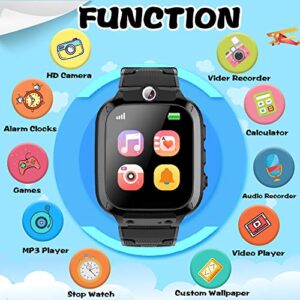 Kids Game Smart Watch for Boys Girls with 1.44" HD Touch Screen 24 Puzzle Games Music Player Dual Camera Video Recording 12/24 hr Pedometer Alarm Clock Calculator Flashlight Birthday Toys (Black)