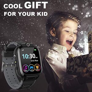 Kids Game Smart Watch for Boys Girls with 1.44" HD Touch Screen 24 Puzzle Games Music Player Dual Camera Video Recording 12/24 hr Pedometer Alarm Clock Calculator Flashlight Birthday Toys (Black)
