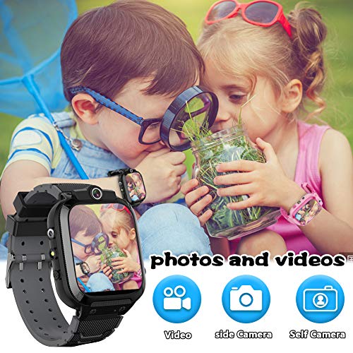 Kids Game Smart Watch for Boys Girls with 1.44" HD Touch Screen 24 Puzzle Games Music Player Dual Camera Video Recording 12/24 hr Pedometer Alarm Clock Calculator Flashlight Birthday Toys (Black)