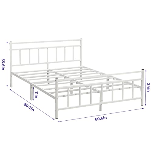 GreenForest Queen Size Bed Frame with Headboard Metal Platform Bed Heavy Duty No Noise Steel Slats Support Mattress Foundation, No Box Spring Needed, White